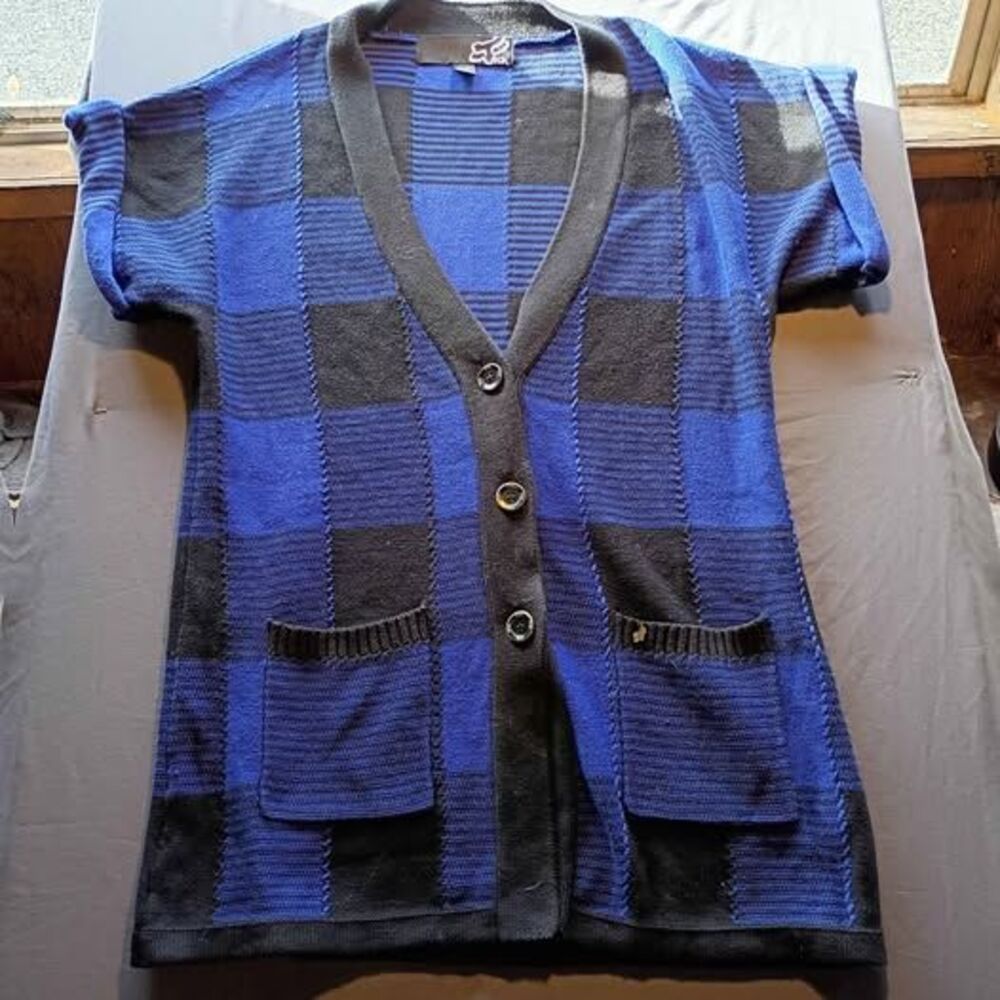 Fox Racing Short Sleeve Plaid Knit Cardigan Sweater Size L